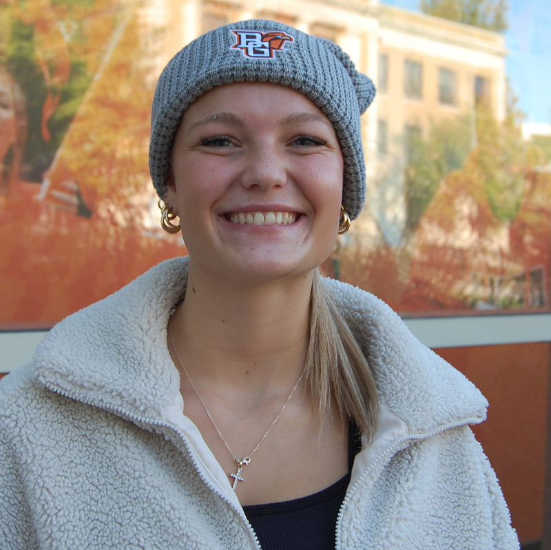 LogoFit BGSU Waffle Knit Hat W/ Faux Fur Pomp