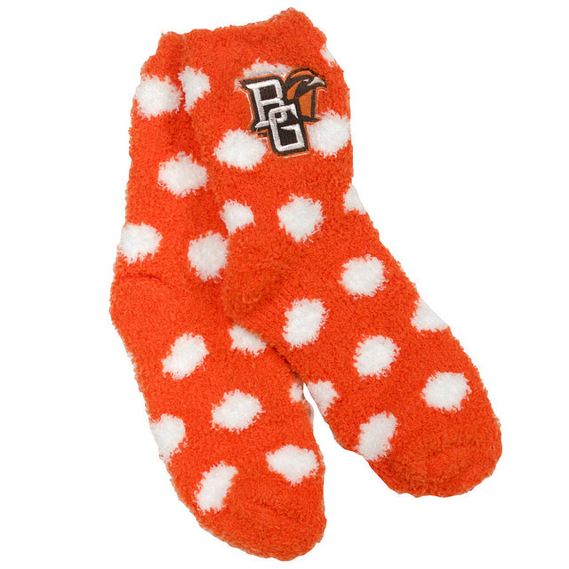 BGSU Mascot Fuzzy Orange  Polka Dot Socks