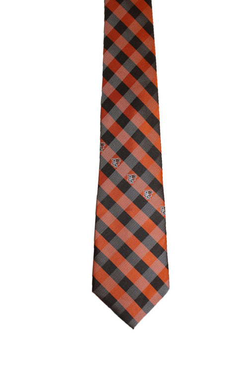 BGSU Brown and Orange Plaid Tie